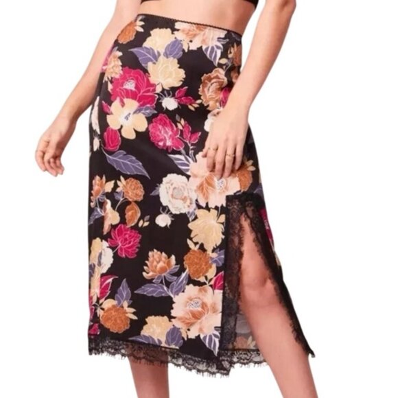 Whimsigoth S Satin Slinky Boho Slip Skirt Floral Lace Gypsy Flowy Romantic New - Picture 1 of 9